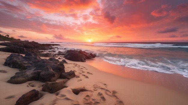 Mesmerizing Sunset View Of Coral Reef On Sandy Beach