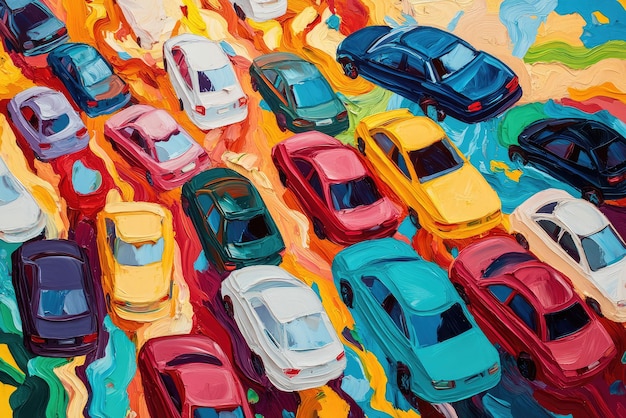 Photo a mesmerizing swirl of cars in a vibrant abstract traffic jam