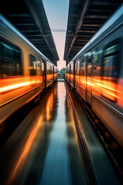 Mesmerizing Train Photography Motion blur reflection speed cinematic AI generative