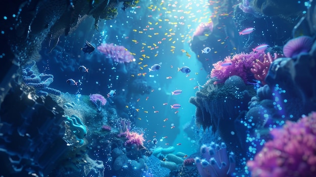 A mesmerizing underwater kingdom of creatures each representing a unique node in the intricate and