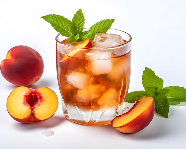 A mesmerizing view of an iced tea with peaches in it Generative AI