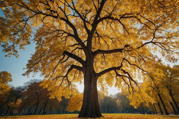 Mesmerizing view of a tall tree with yellow leaves in the park