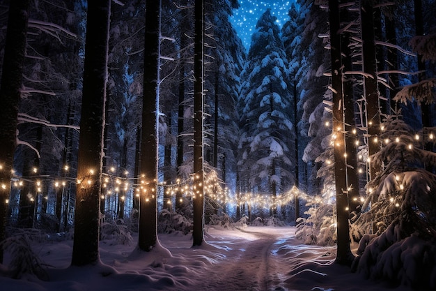 A mesmerizing winter forest adorned with snowladen pines