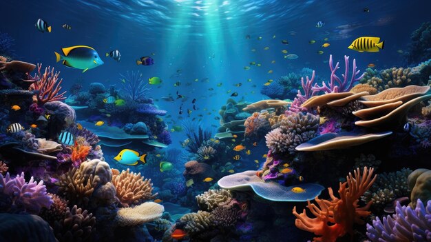 mesmerizing world of underwater wonders with a vivid scene showcasing tropical sea life colorful fishes and intricate coral reefs