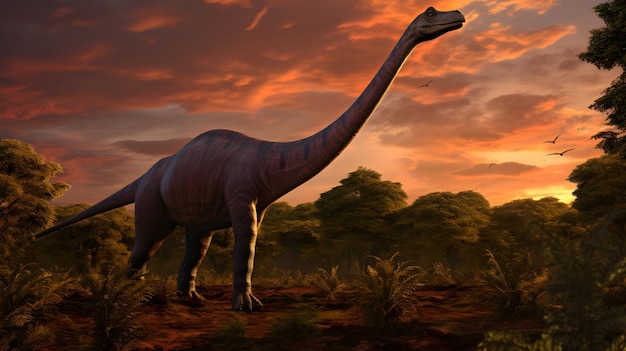 Mesozoic Majesty The AweInspiring Apatosaurus against a Prehistoric Landscape under Twilight Sky