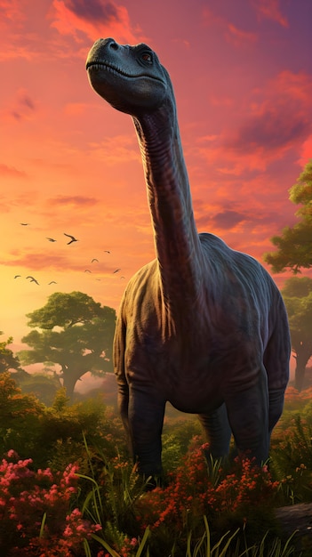 Mesozoic Majesty The AweInspiring Apatosaurus against a Prehistoric Landscape under Twilight Sky