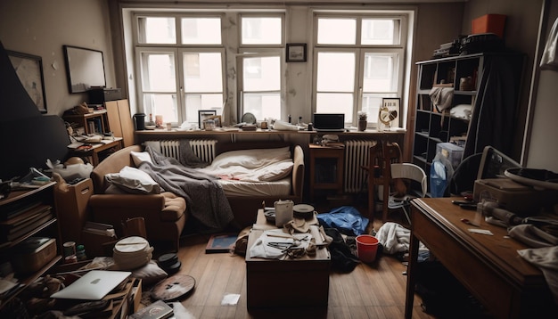 Mess in the room of the house garbage and trash Generative AI