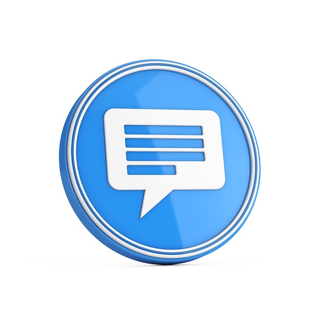 Message Bubble Icon in Blue Circle Button 3d Rendering