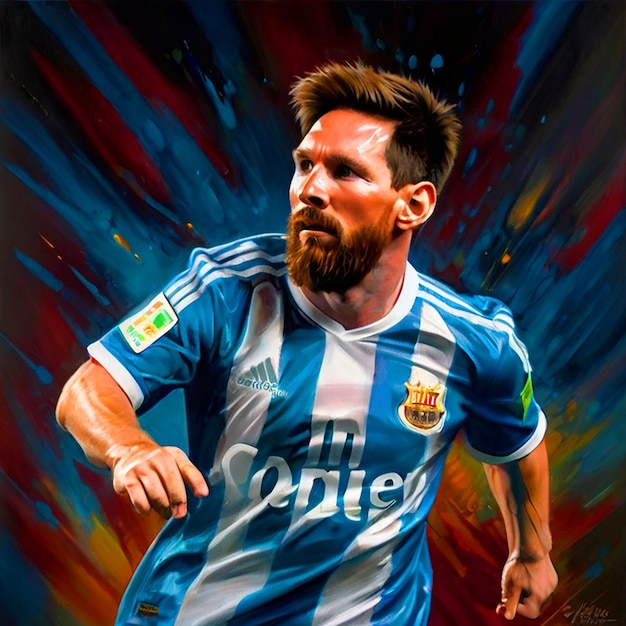 Messi a vibrant oil painting on canvas captures the Argentine football icon