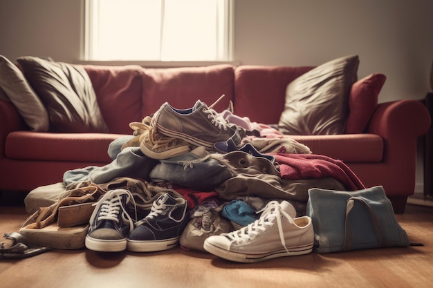 Messy clothes sofa shoes Generate Ai