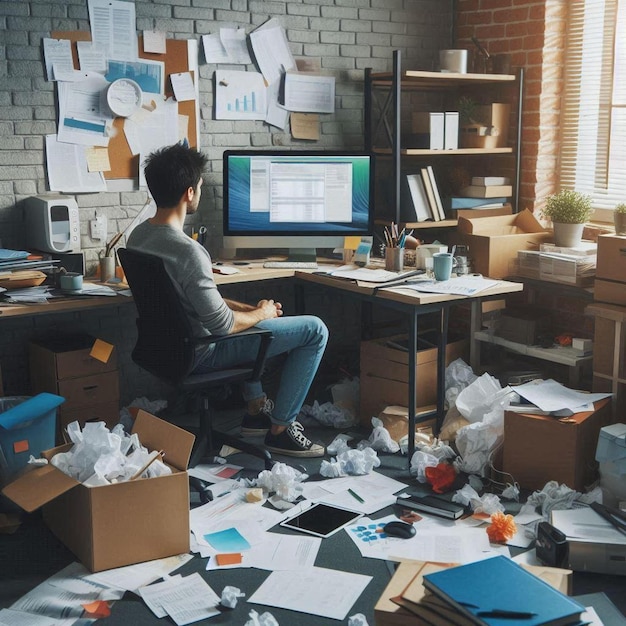 Photo a messy office