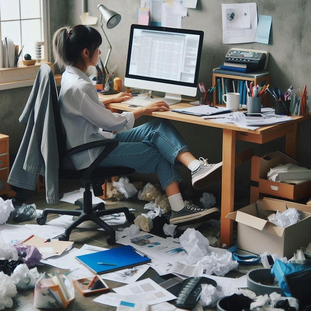 Photo a messy office