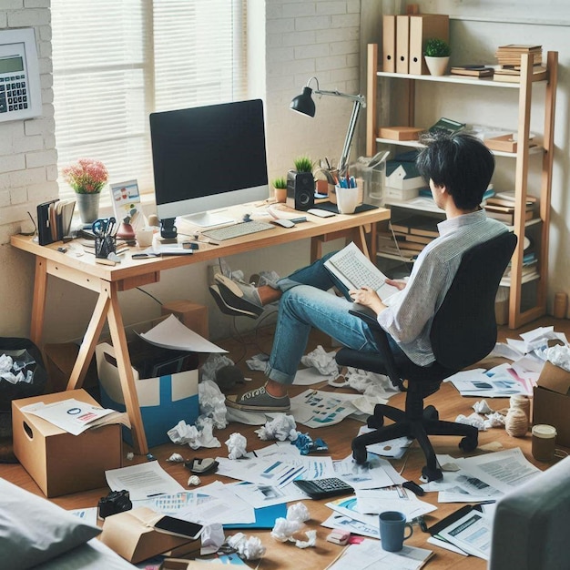 Photo a messy office