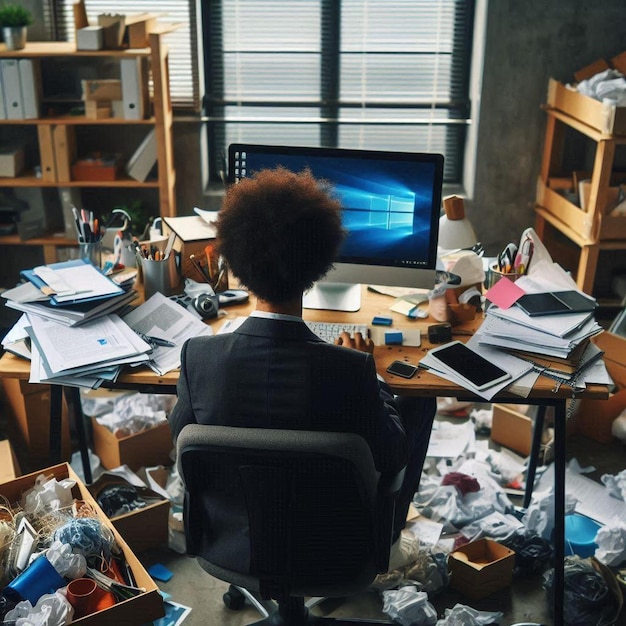 Photo a messy office