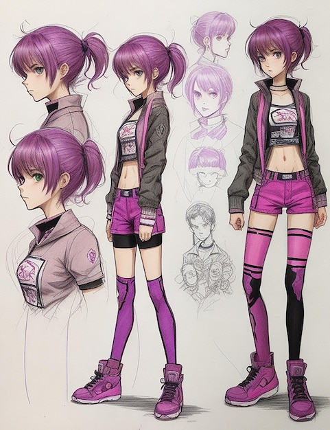 meta purple giffy character anime character variations pen drawing digital art illustration