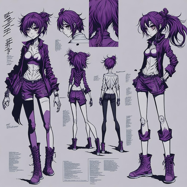 Photo meta purple giffy character anime character variations pen drawing digital art illustration