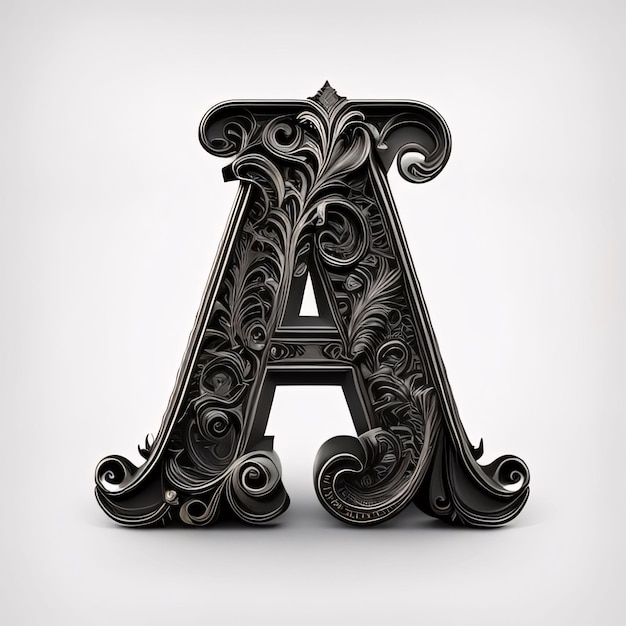 Metal 3d letter A uppercase with ornament 3D render