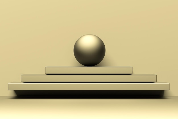 Metal balls on the platform Minimalistic abstract concept with spheres Golden concept metallic balloons 3D render