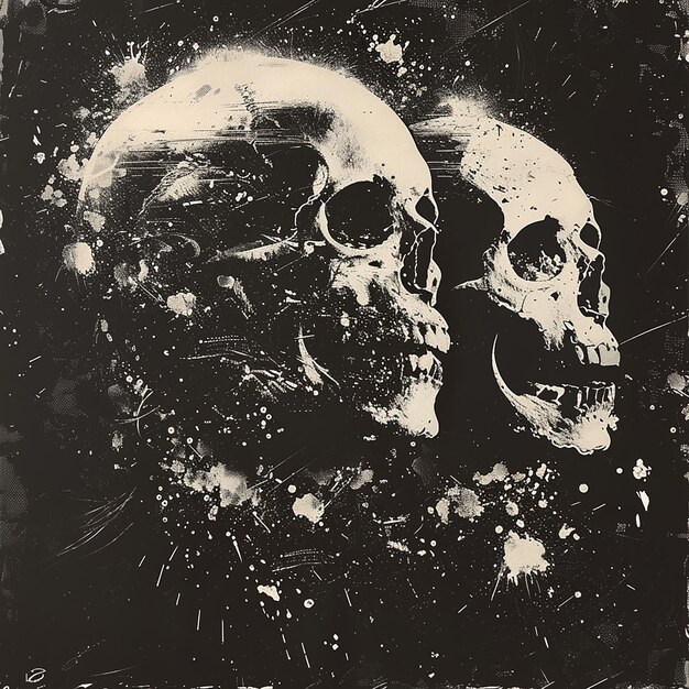 Photo metal band screen print design dark skull motifs rugged texture intense and edgy style