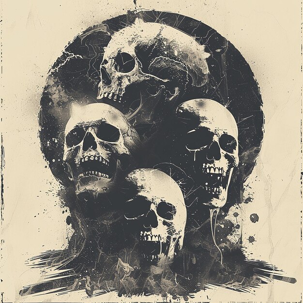 Photo metal band screen print design dark skull motifs rugged texture intense and edgy style