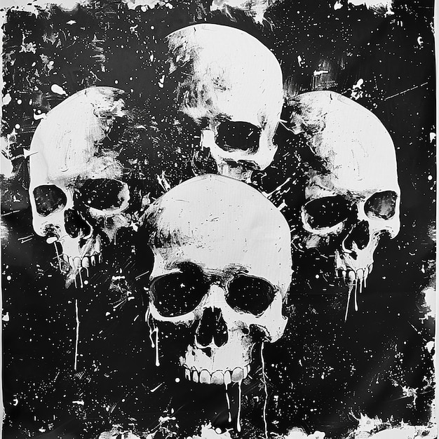 Photo metal band screen print design dark skull motifs rugged texture intense and edgy style