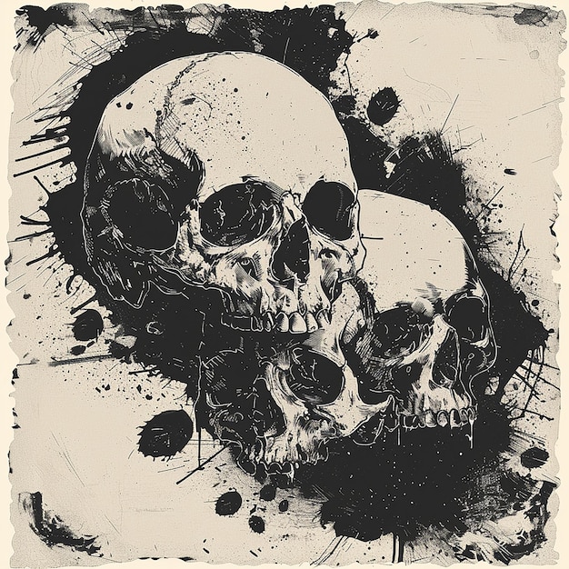 Metal band screen print design dark skull motifs rugged texture intense and edgy style