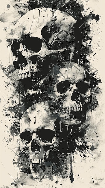 Metal band screen print design dark skull motifs rugged texture intense and edgy style