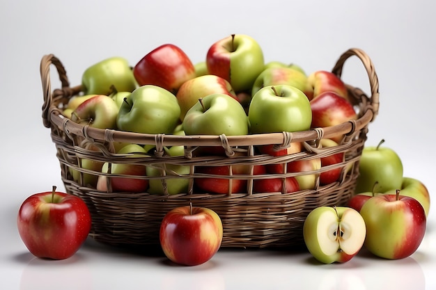 Metal basket of fresh ripe apples isolated on white