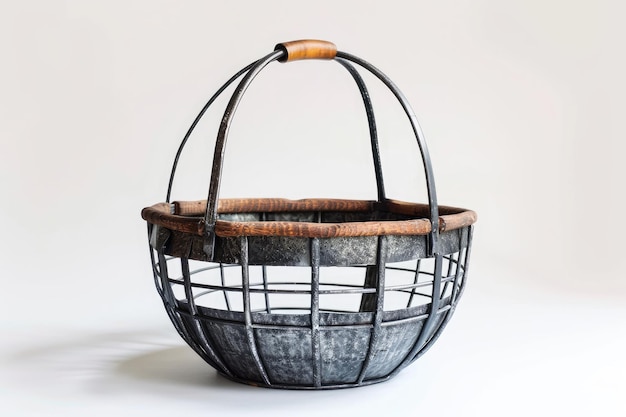 metal basket on white background