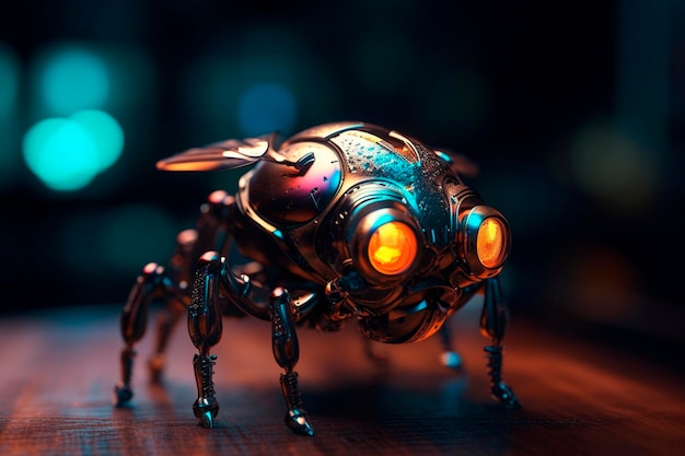 Metal beetle on a layer Generative AI