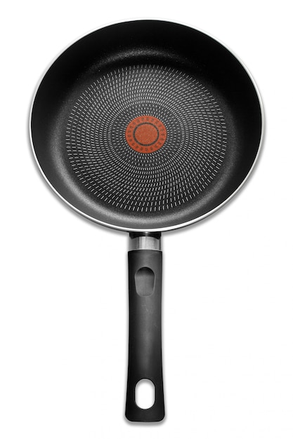 Metal black frying pan isolated on white background,Clipping path image