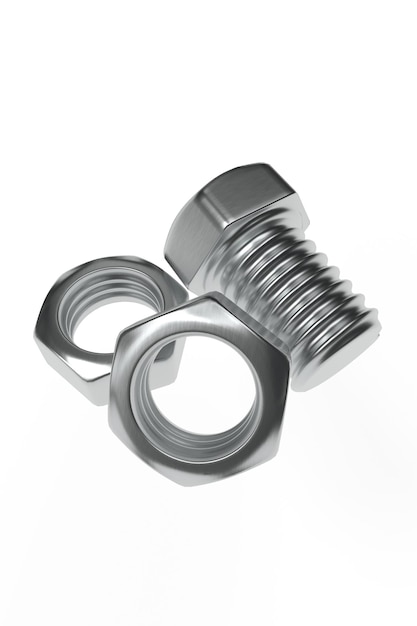 Metal bolts and nuts on white background