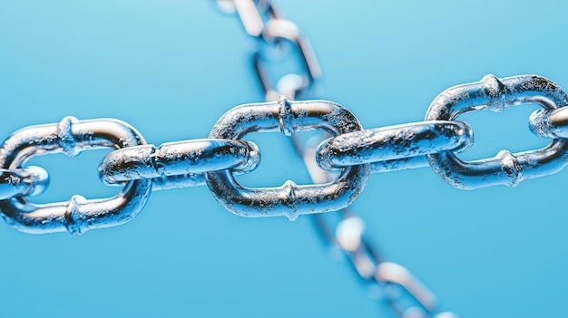 Metal Chain Link Closeup on Blue Background