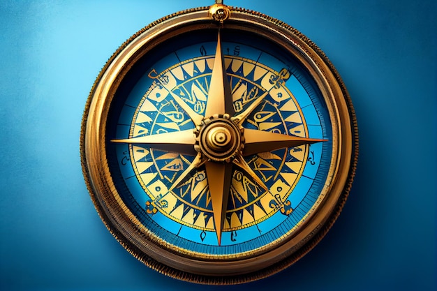 Metal compass on a blue background Generative AI