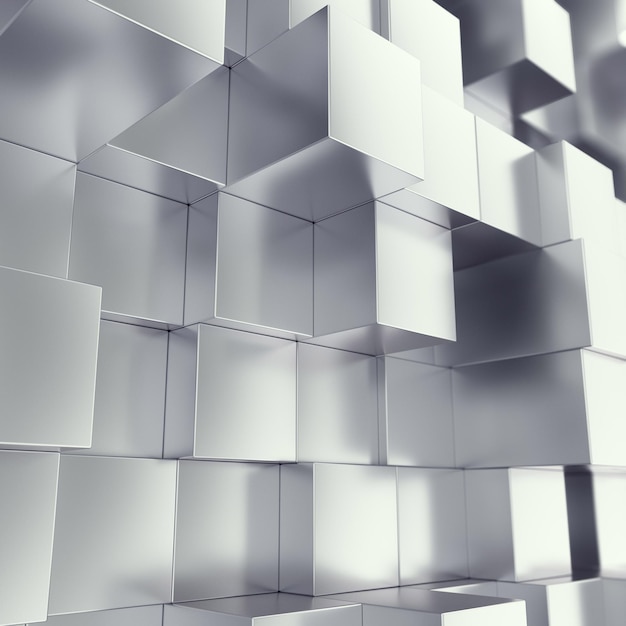 Metal cubes abstract background with depth of field effect 3d illustration