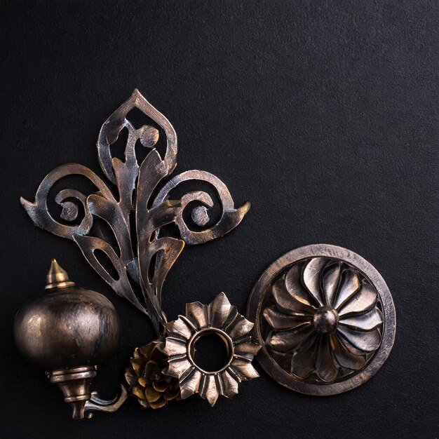 Photo metal decoration pieces for home decor on a black background