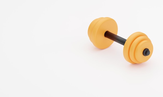 Metal dumbbell for fitness and bodybuilding 3d rendering In yellow and black colors