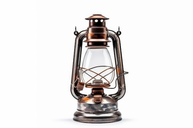 Metal and Glass Lantern Illuminated by Light On a White or Clear Surface PNG Transparent Background