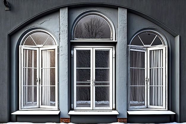 Metal grey windows insulated from heat in winter generative ai