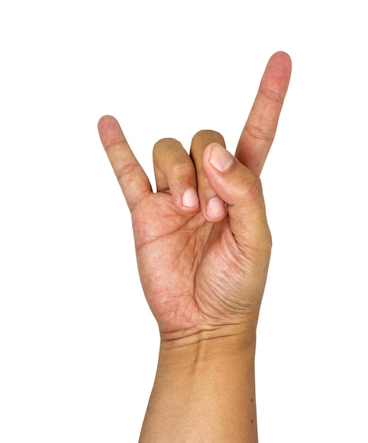 Metal head hand sign rock and roll concert gesture finger isolated on white background