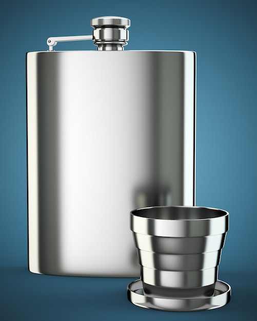 Metal hip flask with cup