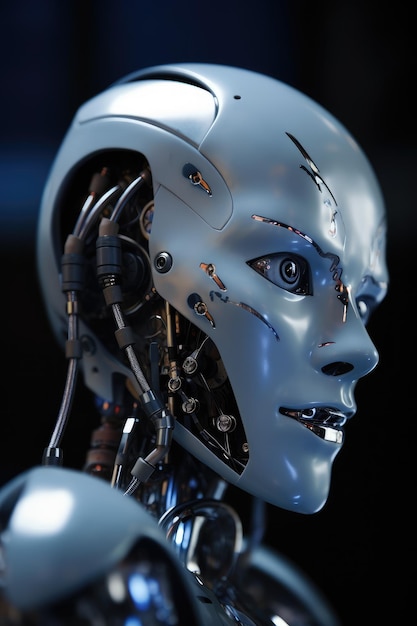 Metal humanoid robot's face Generative AI