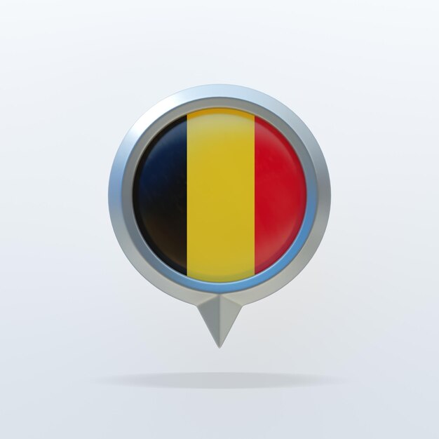 Metal icon of the national flag of Belgium with a location indicator