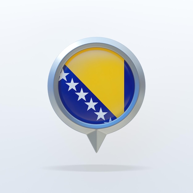 Metal icon of the national flag of Bosnia and Herzegovina with a location indicator