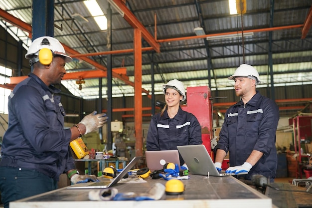 Metal industry worker at factory Business industry and lathe background