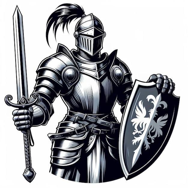 metal knight warrior hold a sword and shield in vector style