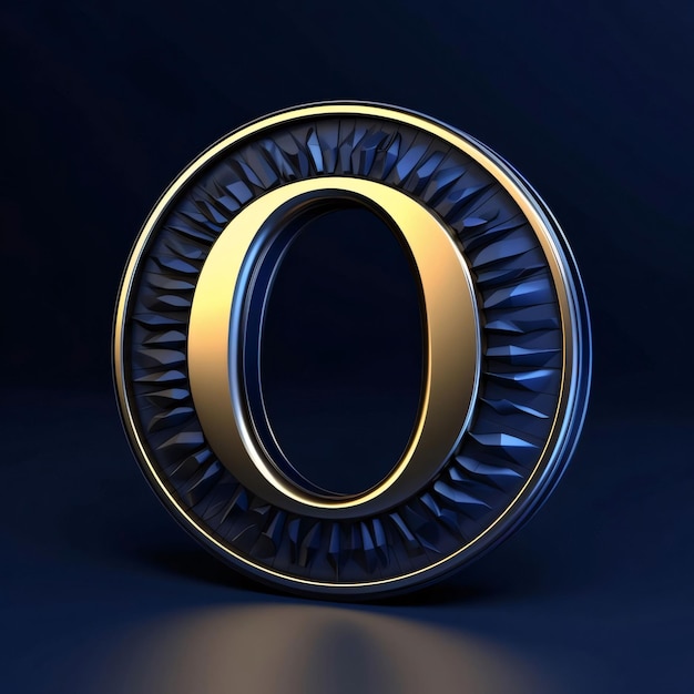 Metal letter O uppercase on blue background 3D rendered font