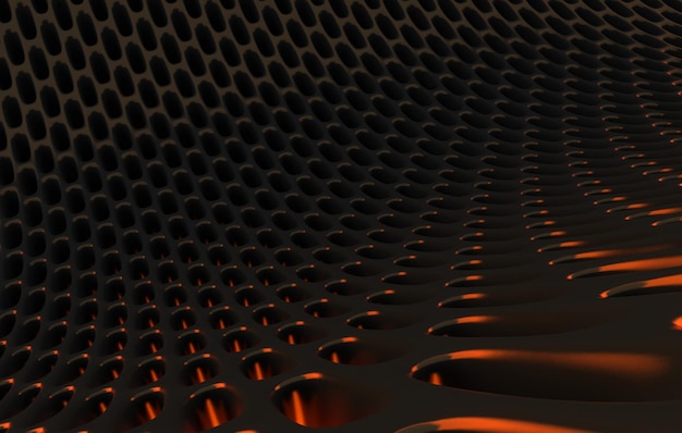 Metal mesh grild Abstract 3d rendering background in high resolution 3d render of black carbon grid with orange light