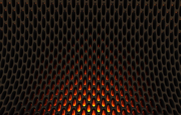 Metal mesh grild Abstract 3d rendering background in high resolution 3d render of black carbon grid with orange light