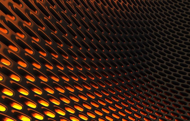 Metal mesh grild Abstract 3d rendering background in high resolution 3d render of black carbon grid with orange light